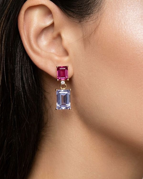 Aretes de fiesta fucsia y lila